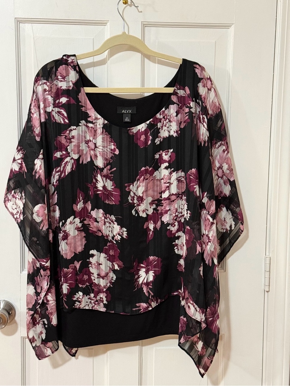 ALYX Black Sheer Blouse with Pink Floral Print